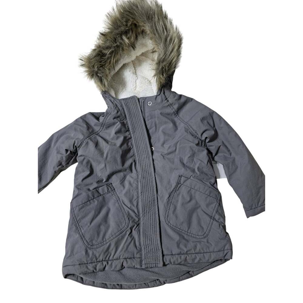 Old Navy Faux-Fur-Trim Hooded Parka Coat Unisex Toddler Sz 4T Grey Fleece Lined